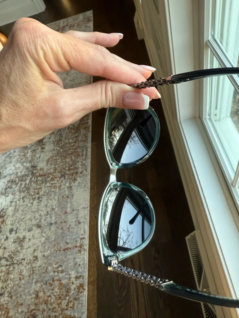 CHANEL Purple Frame (emerald interior) Sunglasses with Mirrored Lenses NWT - Picture 2 of 9